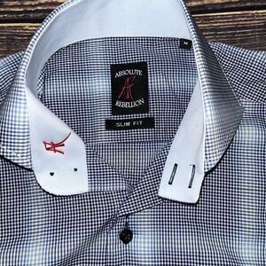 Absolute Rebellion Medium Slim Fit Long Sleeve Button Up Shirt Navy/White Check